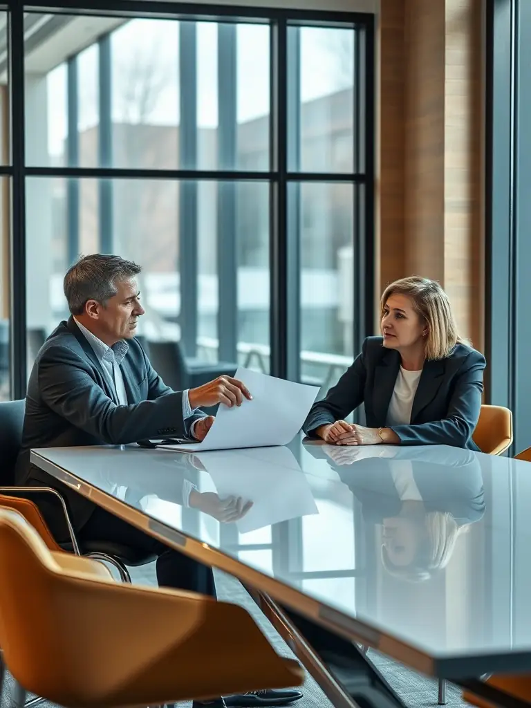 A photo of a business coach reviewing financial data with a client, highlighting data-driven decision-making and financial planning.